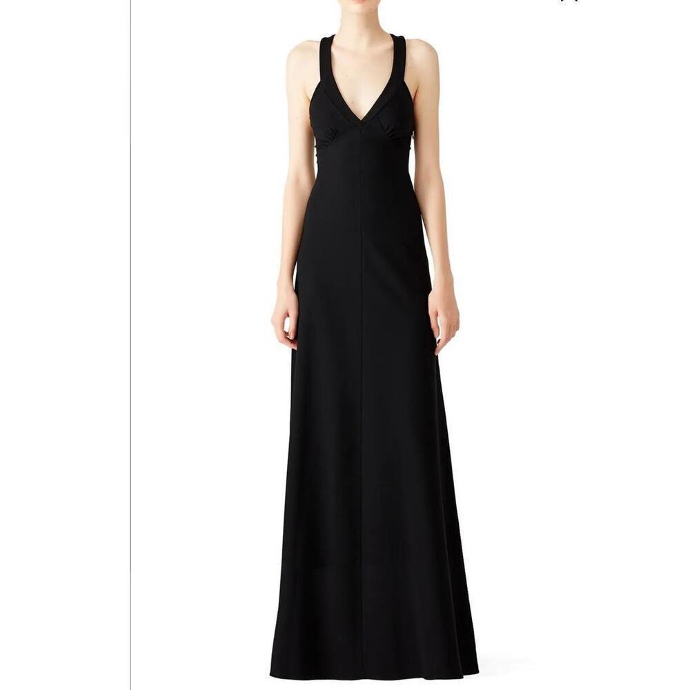 Derek Lam Women's Black Plunge Sleeveless Matte Jersey V-Neck Gown Dress Size 0
